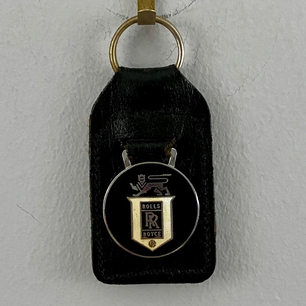 Rolls Royce Vintage 70s Leather Key Fob Men OS Black Enamel Logo Made In England